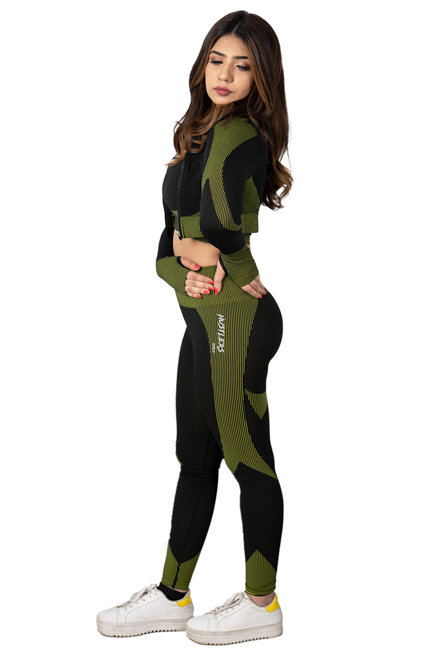 Flex 3 Piece Seamless Apparel for Women (Black-Green) | HustlersOnlyPK